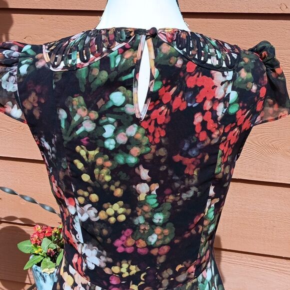 Karen Millen Woven Neckline Multicolor Chiffon Dress. Boho. Whimsigoth. Dramatic - Picture 7 of 13